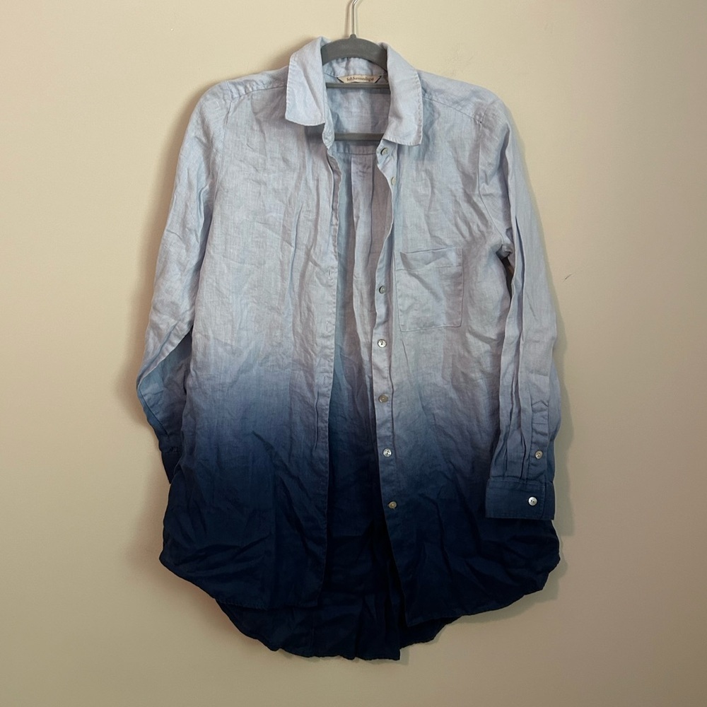 Soft Surroundings Blue Ombre Linen Button Front Tunic Size Medium